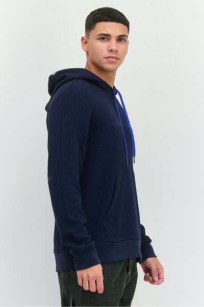 Gas Jeans Men Hood With Drawstrings Textured Long Sleeves Sweatshirt, Navy