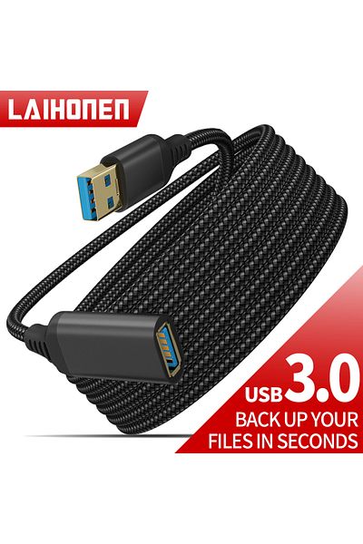 Choice كابل بيانات USB 3.0 عالي السرعة من Laihonen بطول 1 متر، قطعة واحدة، أسود، من النايلون المضفر، من ذكر إلى أنثى