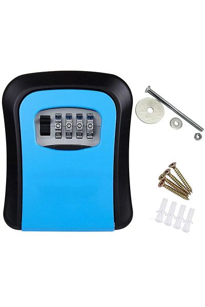 Choice Blue Wall Mount Key Lock Box 4 Digit Password Code Security Lock No Key for Home Office Key Safe Sec