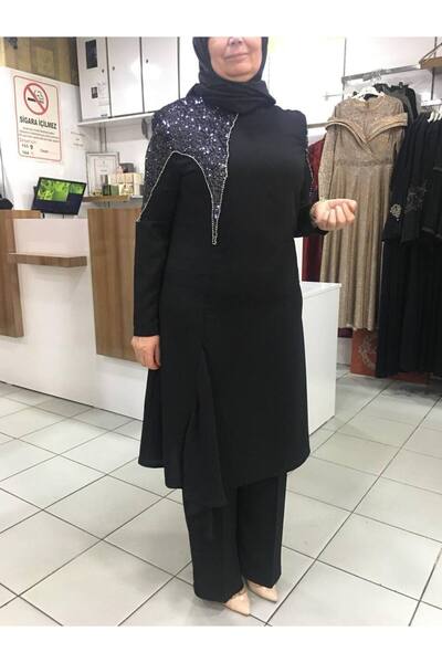 çınar özkan Pul Detaylı Siyah Şık Takım Çınar Özkan