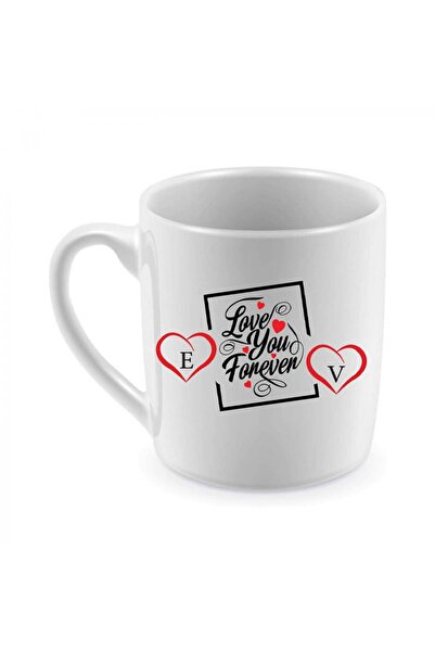 Be Care A double-sided tea mug with the letters E & V printed on it in Englis...