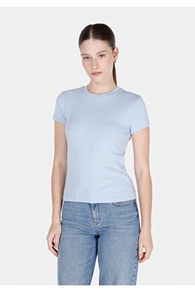 Colin's Slim Fit Round Neck Solid Women's Blue Short Sleeve T-Shirt