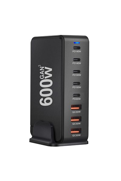deepartner UK-Black New 600W GaN Fast Charge 3.0 USB-C Charger with 8 Ports  5C3A PD, Portable and Suitable for