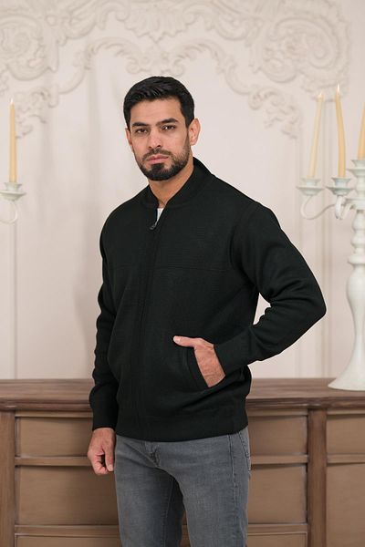 Woolen World Ζακέτα με φερμουάρ Pilot Collar Classic Cut με επένδυση από ατσάλι