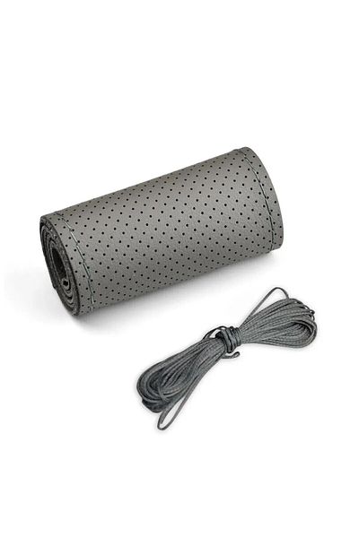 Choice Grey (Hole) Universal Leather Car Steering Wheel Stitch On Wrap Cover Fit for 38cm 14" DIY Sewing Br