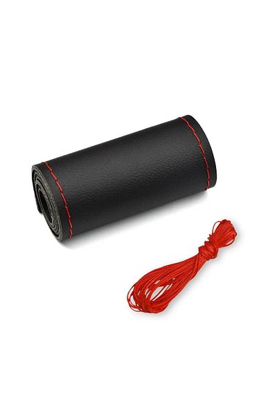 Choice Black Red (Smooth) Universal Leather Car Steering Wheel Stitch On Wrap Cover Fit for 38cm 14" DIY Se