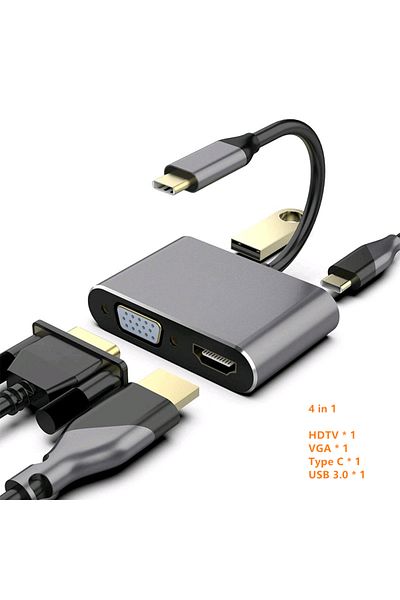 Choice grey 4 in 1 USB C Hub to 4K HDMI-Compatible USB 3.0 Type C PD Charging Dock for Macbook iPad Samsung