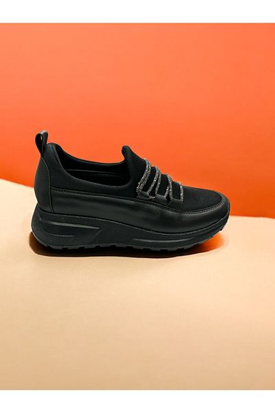 iskarpino Parachute Flexible Fabric Stone Thick Sole Women's Black Casual Walking Shoes Sneaker