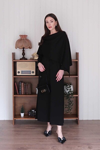 Ceylan Otantik Siyah Şal Yaka Elbise