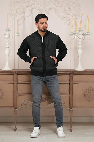 Woolen World Ζακέτα με φερμουάρ Pilot Collar Classic Cut με μοτίβο από ατσάλι