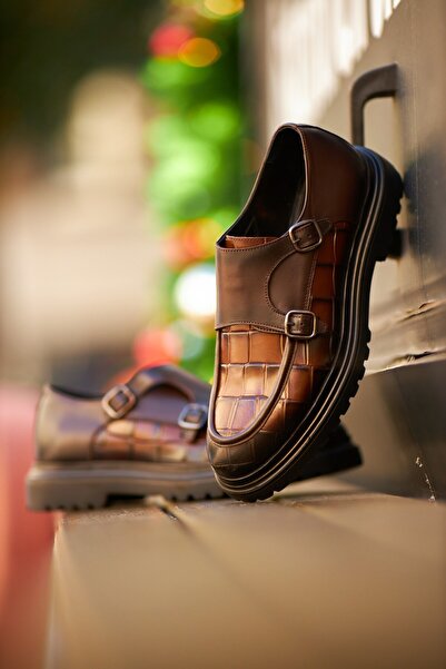 Faruk balkanas Andrey Model Double Buckle Crocodile Genuine Leather Casual Shoes