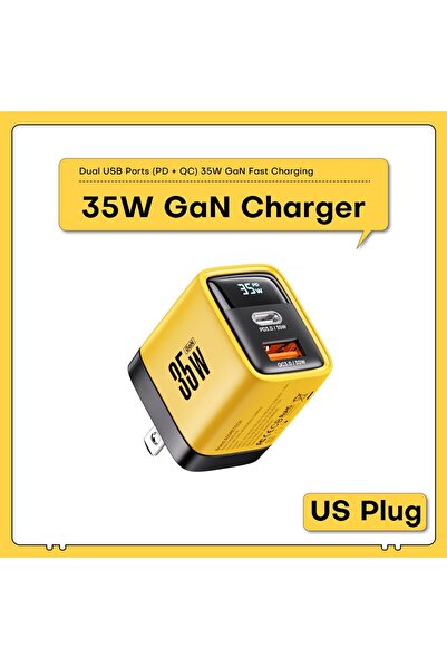 Choice شاحن ASOMETECH 35 وات GaN بمقبس أمريكي وشاشة LED وشاحن QC3.0 30 وات و2...