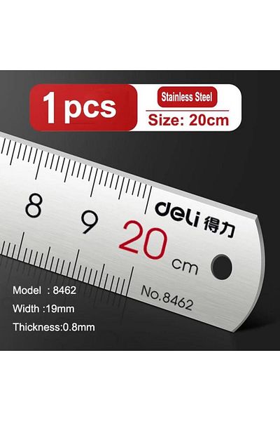 Deli 1pcs-20cm Deli Stainless Steel Ruler 15/20/30cm Metal Straight Ruler for Home School Precision Measu