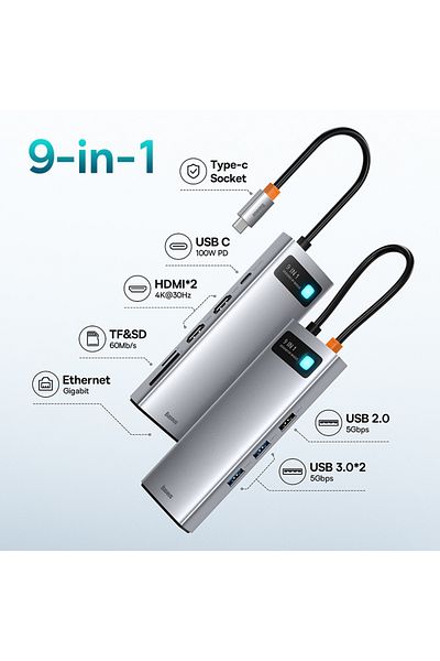 Baseus 9-in-1 2HDMI 3USB Baseus USB C HUB to HDMI-compatible VGA USB 3.0 Adapter 9/11 in 1 USB Type C HUB D