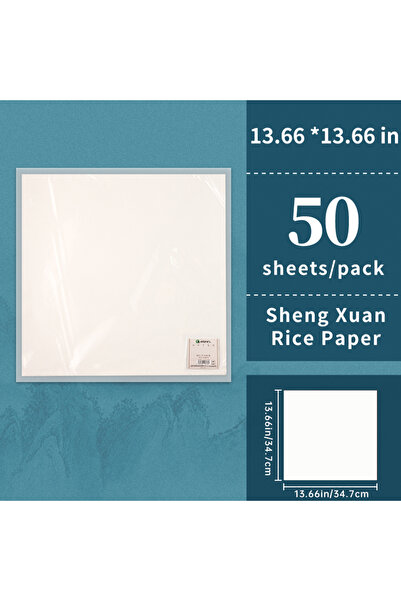 Choice 13.66 بوصة × 13.66 بوصة، 50 ورقة من ورق الأرز من ماري، شوان (خام) للرسم السومي والشرقي، حبر D