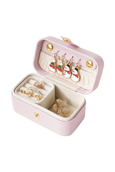 Choice pink Exquisite Pu Leather Jewelry Box Simple Ring Necklace Earrings Storage Minimalist Style Daily T