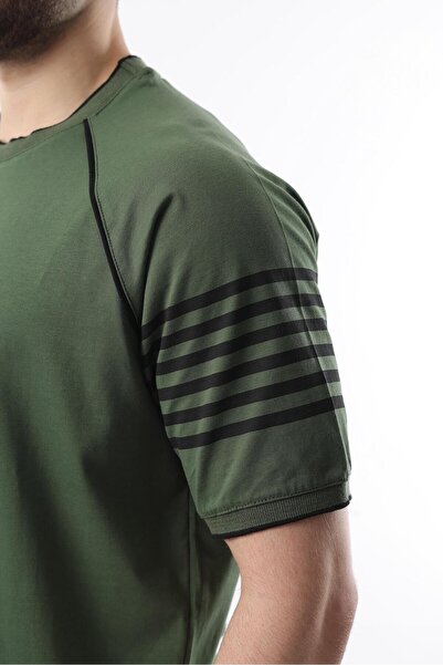 Madmext Haki Baskılı Reglan Kol Erkek Şort T-shirt Takımı E7306