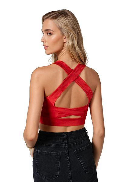 ADEGO Red Back Detailed Fitted/Square Neck Sports Blouse