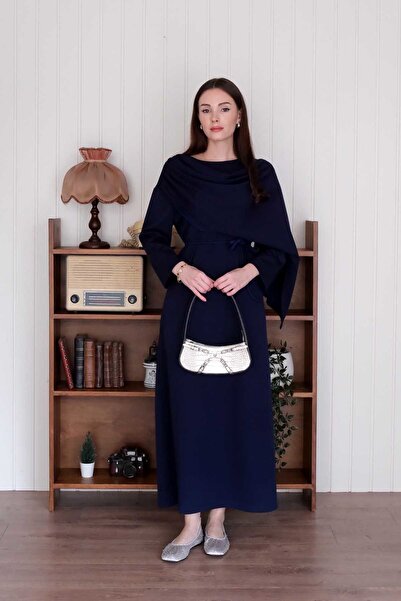 Ceylan Otantik Lacivert Şal Yaka Elbise