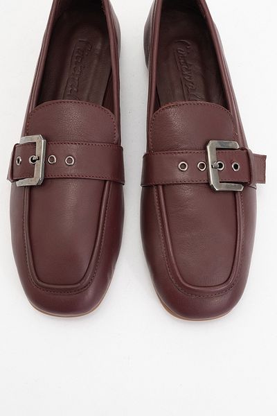 LuviShoes Clarion Burgundy Skin Genuine Leather Belted Blunt Toe Women's Loafer Shoes