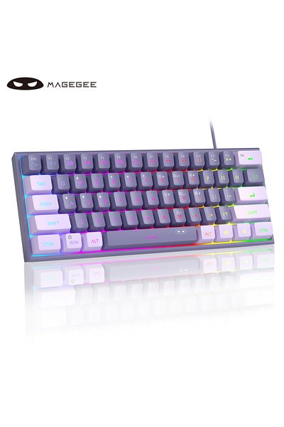 MageGee لوحة مفاتيح الألعاب MageGee Mini 60% من Purple، لوحة مفاتيح فائقة الصغر بإضاءة خلفية RGB و61 مفتاحًا، TS91 Ergonomic W