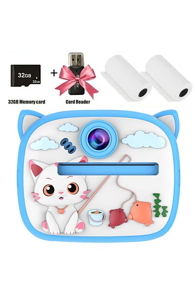 Choice AM300-Blue Cat Children Digital Camera Instant Print for Kids Thermal Print Rabbit Camera Instant Ph