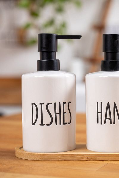 FH finehome Σετ 2 κεραμικών δοσομετρητών σαπουνιού Bianco με βάση