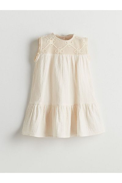 LC Waikiki Crew Neck Girl's Muslin Dress