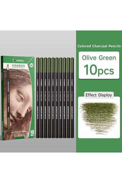 Choice Olive Green 10pcs Marie's Professional Colored Charcoal Pencils Set,Skin Tone Color for Sketching, S