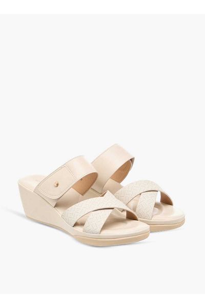 Flora Bella by Shoexpress Flora Bella Monogram Print Slip-On Sandals with Wedge Heel