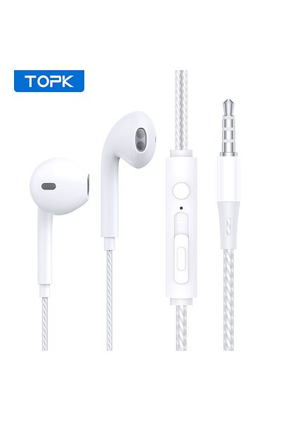 Choice سماعة أذن Topk F20 مقاس 3.5 مم باللون الأبيض، بجودة صوت عالية مع ميكروفون ومنفذ من النوع C