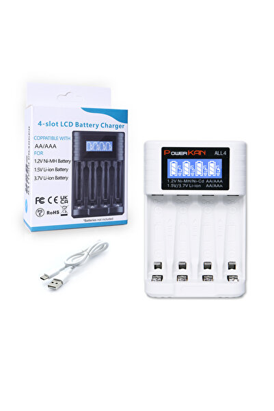 Choice1 شاحن بطاريات POWERKAN ALL4 AA/AAA صغير الحجم مزود بأربع فتحات ومناسب ...