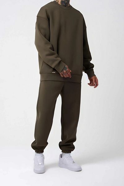 ruNadeS Ανδρικό σετ φόρμας casual Khaki O Neck Rubber Leg Oversize
