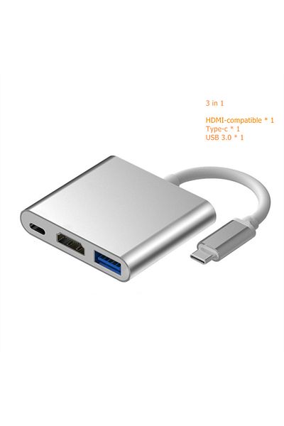 Choice silver 3 in 1 USB C Hub to 4K HDMI-Compatible USB 3.0 Type C PD Charging Dock for Macbook iPad Samsu
