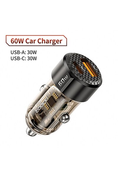 Toocki Black 60W car charger 60W Car Charger 30W Quick Charge Transparent Cas...