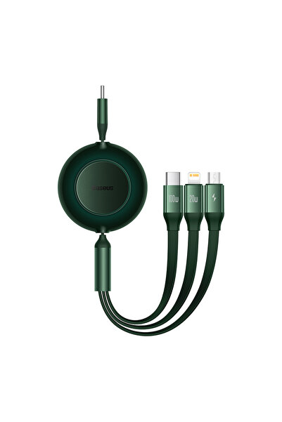Baseus 1.1m 100W Green Retractable 100W 3 in 1 USB C Charge Cable For Macbook Samsung Xiaomi Type C