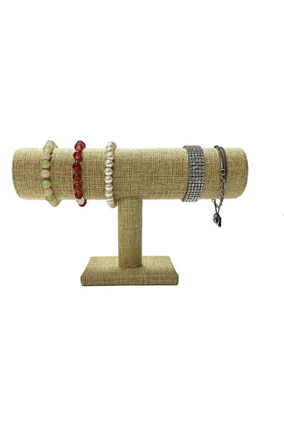 Choice حامل عرض المجوهرات من الكتان الأصفر على شكل سلسلة شعر وقلادة وساعة وسو...