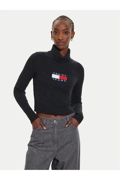 Tommy Hilfiger Dámsky čierny slim sveter s vlnou Tommy Hilfiger