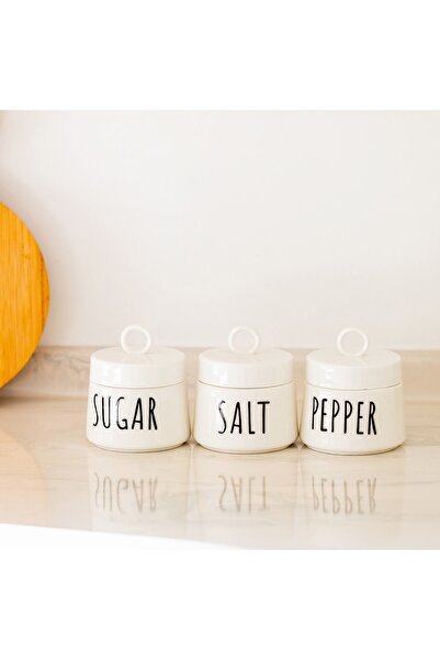 Home Ring 3 lü Porselen Vakum Kapaklı Kavanoz Seti /Baharat Takımı (Etiketli)
