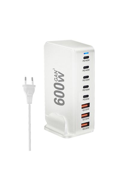 deepartner EU-White New 600W GaN Fast Charge 3.0 USB-C Charger with 8 Ports  5C3A PD, Portable and Suitable for