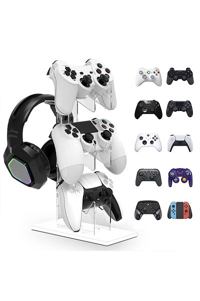 Choice WHITE Universal 3-layer controller holder and headphone holder game accessories For PS5 PS4 storage