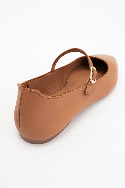 LuviShoes Lunaire Tan Genuine Leather Single Strap Pointed Toe Women's Ballerina Shoes