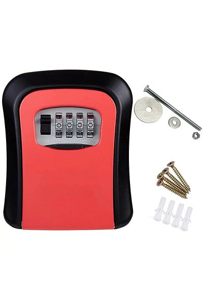 Choice RED Wall Mount Key Lock Box 4 Digit Password Code Security Lock No Key for Home Office Key Safe Secr
