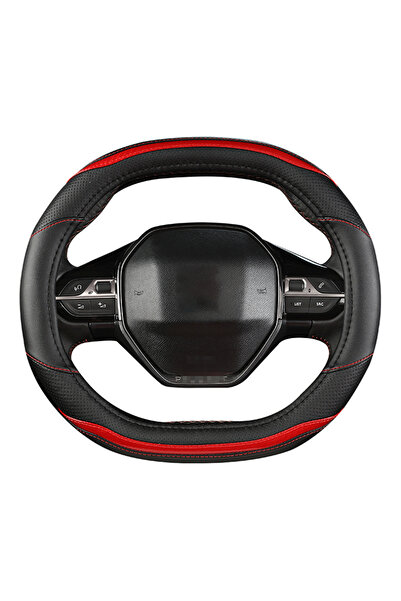 Choice غطاء عجلة قيادة السيارة من ألياف الكربون + جلد البولي يوريثان باللون الأحمر لسيارة بيجو 3008 4008 5008، إكسسوارات السيارات i