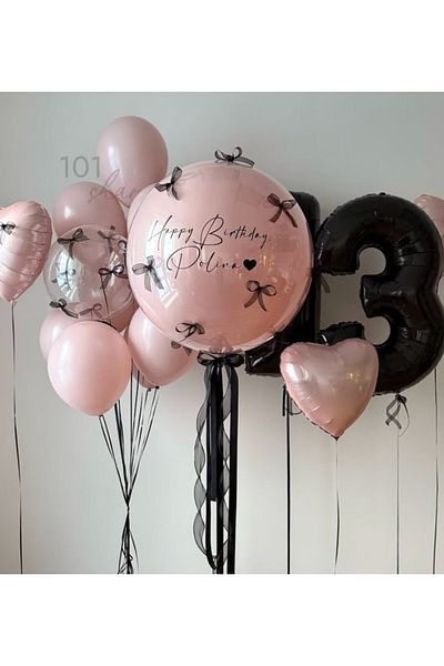 Çemrek Süs Parti Black Ribbon Bow Balloon Powder Balloon Bundle 15 Pieces