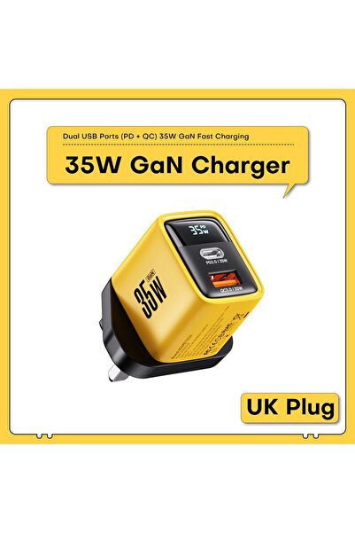 Choice شاحن ASOMETECH 35 وات GaN مزود بشاشة LED ومقبس المملكة المتحدة QC3.0 3...