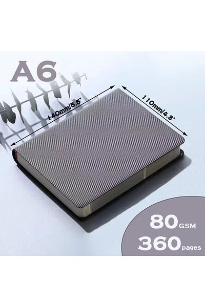Choice دفاتر ملاحظات رمادية فارغة مقاس A6 360P مخطط يوميات مسطر/صفحة فارغة، دفتر ملاحظات قرطاسية للمكتب