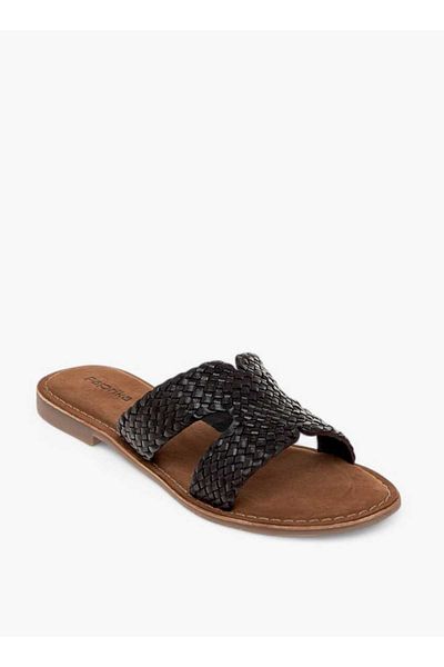 Paprika Paprika Textured Leather Slip-On Flat Strap Sandals