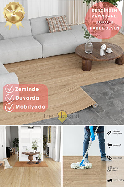 Trendpoint Kendinden Yapışkanlı 60cm×500cm Parke Görünümlü Premium Zemin Duva...