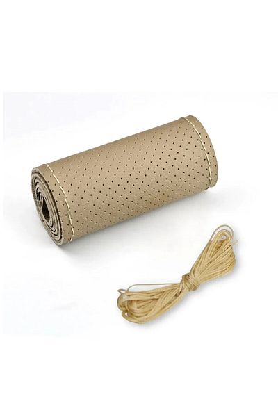 Choice Beige (Hole) Universal Leather Car Steering Wheel Stitch On Wrap Cover Fit for 38cm 14" DIY Sewing B